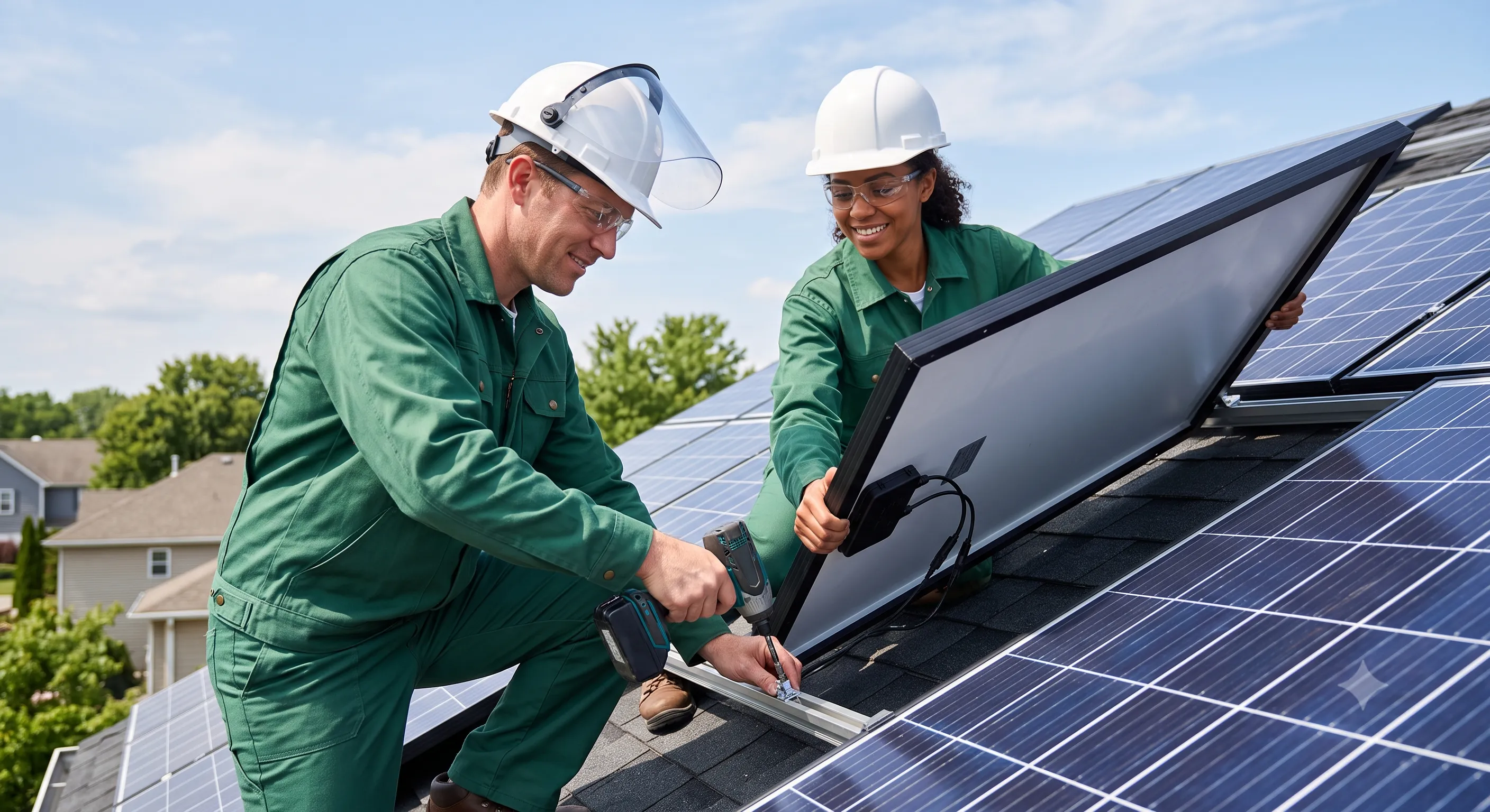 Echipa Geo Green Energy lucrand la o instalatie